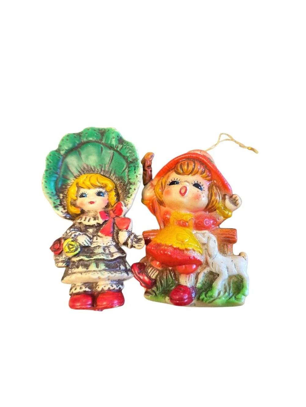 2 Vintage Christmas Ornament Blow Mold Plastic Little Girls 4